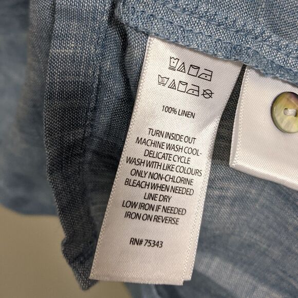 Isaac Mizrahi New York Top Blue 100% Linen V-Neck Oversized Lagenlook Small - Picture 7 of 8